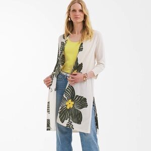 Chico's Cream and Green Floral Duster Cardigan